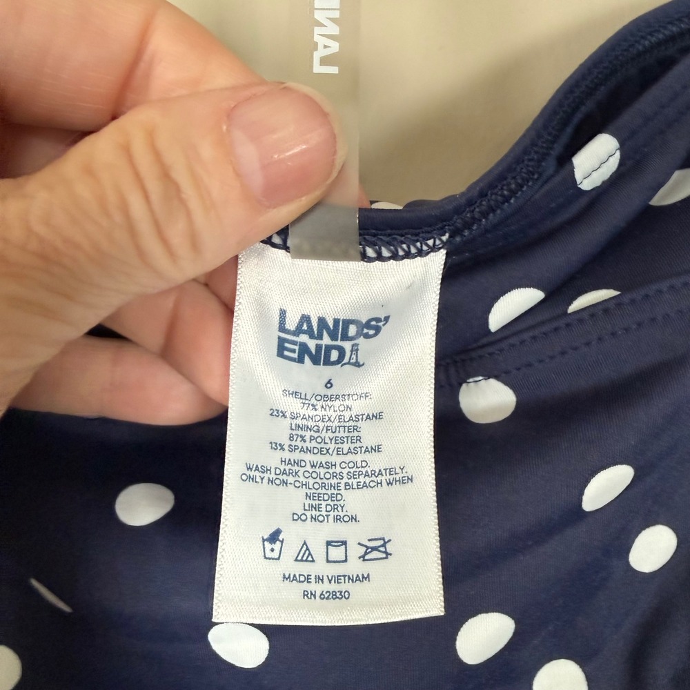Lands' End Navy White Polka Dot Bikini Bottom Size 6 - Picture 2 of 6